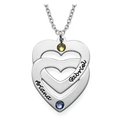 Engraved Vertical Heart in Heart Birthstone Necklace