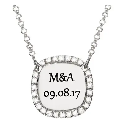 Personalised Square Cubic Zirconia Necklace in Sterling Silver