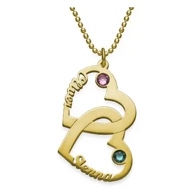 Heart in Heart Necklace with Birthstones in 18ct Gold Plating