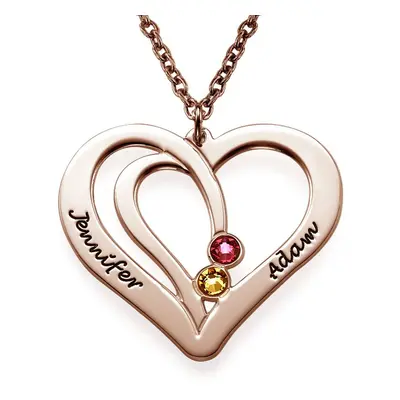 Engraved Couples Necklace with Birthstones in 18ct Rose Gold Plating