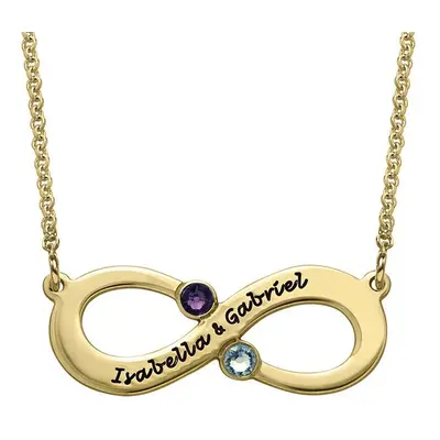 Engraved Infinity Necklace with Birthstones in 18ct Gold Plating