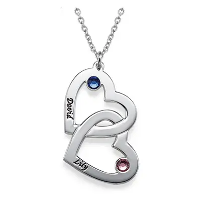 Heart in Heart Engraved Necklace with Birthstones in Sterling Silver