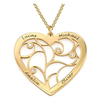 Heart Family Tree Necklace with Diamonds in 18ct Gold Plating