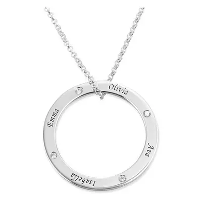 Engraved Family Circle Necklace with Diamonds for Mum in Sterling Silver