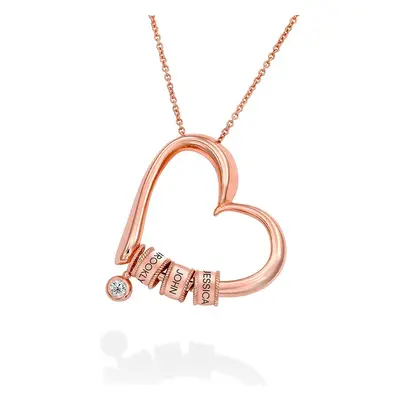 Charming Heart Necklace with Engraved Beads and 0.25ct Diamond in 18ct Rose Gold Vermeil