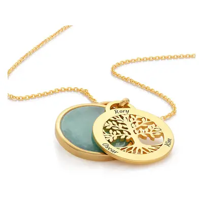 Personalised Family Tree Necklace with Semi-Precious Stone in 18ct Gold Plating