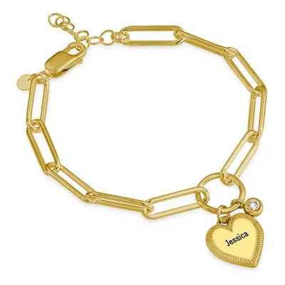 Heart Pendant Link Bracelet with 0.10ct Diamond in 18ct Gold Plating