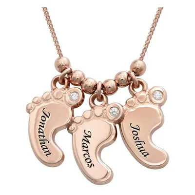 Mum Jewellery - Baby Feet Necklace with Diamonds in 18ct Rose Gold Plating