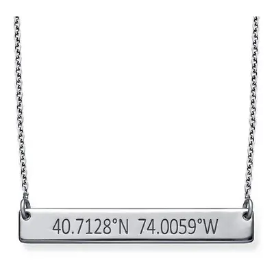 Engraved Coordinates Bar Necklace in Sterling Silver