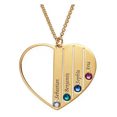 Mum Heart Pendant Necklace with Birthstones in 18ct Gold Vermeil