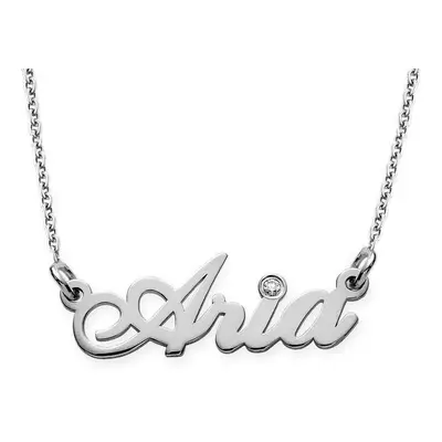 Hollywood Small Name Necklace with 0.02ct Diamond in Sterling Silver