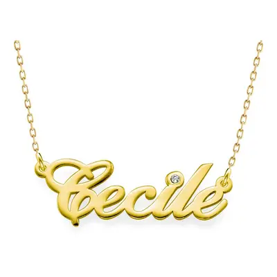 Classic Cocktail Name Necklace with Diamond in 14ct Solid Gold