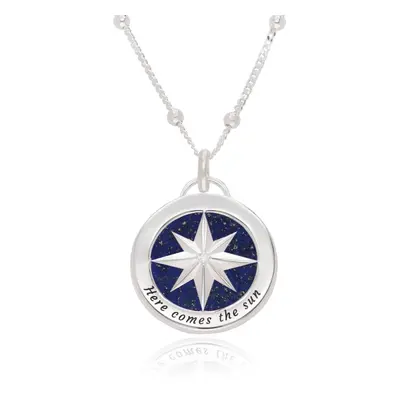 Engraved Compass Necklace with Semi-Precious Stone in Sterling Silver