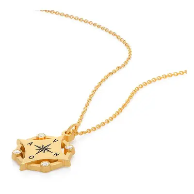 Kaia Initial Compass Necklace with Diamonds in 18ct Gold Vermeil