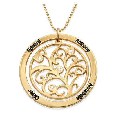 Family Tree Necklace with Diamonds in 18ct Gold Vermeil