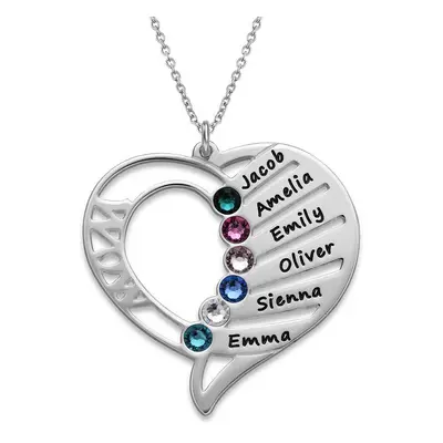 Engraved Mum Birthstone Necklace in Sterling Silver