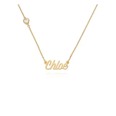 Twirl Script Name Necklace with Heart Diamond in 18ct Gold Plating