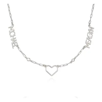 Modern Lovers Heart Name Necklace with Diamonds in Sterling Silver