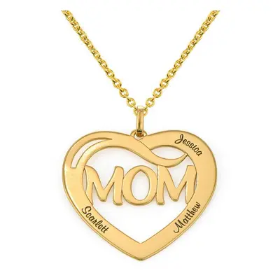 Mum Heart Necklace with Kids Names in 18ct Gold Plating