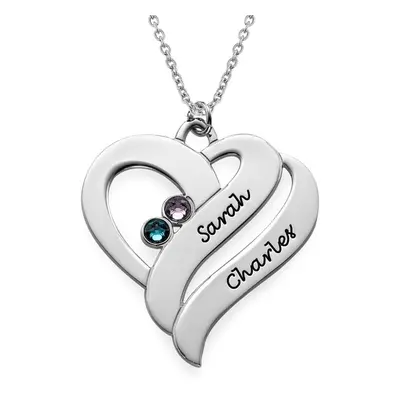 Two Hearts Forever One Necklace with Birthstones in Sterling Silver