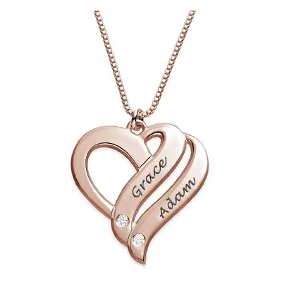 Two Hearts Forever One Necklace with Diamonds in 18ct Rose Gold Plating