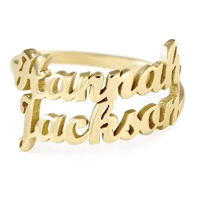 Script Double Name Ring in 14ct Solid Yellow Gold