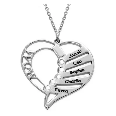 Engraved Mum Necklace with Diamonds in Silver Sterling