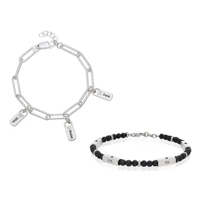 His & Hers Diamond Bracelets in Sterling Silver and Stainless Steel