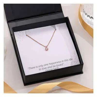 Solitaire Diamond Necklace with Giftbox and Prewritten Gift Note Package in 18ct Rose Gold Plati