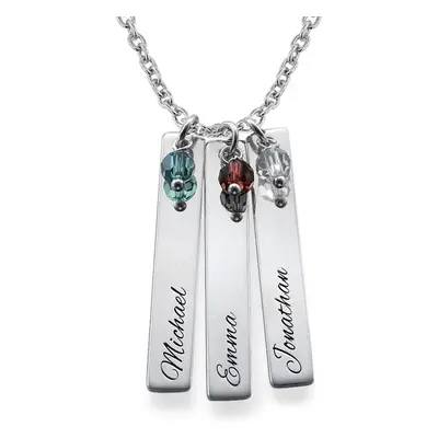 Engraved Bar Necklace with Birthstones in Sterling Silver