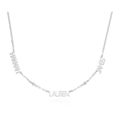 Modern Multi Name Necklace with Diamonds in Sterling Silver