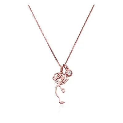 Blooming Birth Flower Arabic Name Necklace with Diamond in 18ct Rose Gold Plating