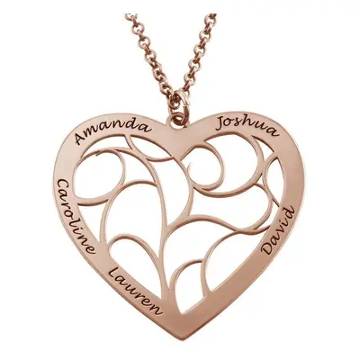 Heart Family Tree Necklace in 18ct Rose Gold Plating