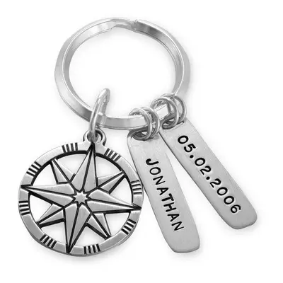 Custom Compass Keyring in Sterling Silver