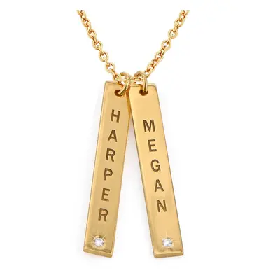 Engraved Vertical Bar Necklace with Diamonds in 14ct Solid Yellow Gold