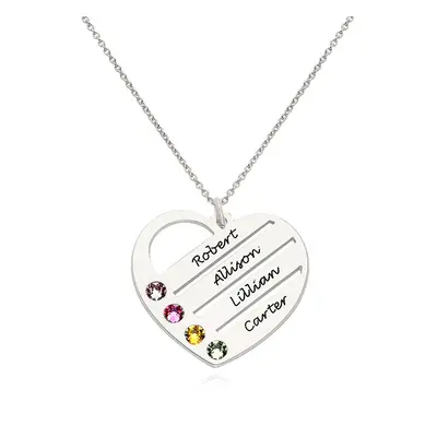 Terry Birthstone Heart Necklace with Engraved Names in Sterling Silver