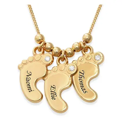 Mum Jewellery - Baby Feet Necklace with Diamonds in 18ct Gold Vermeil