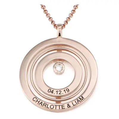 Engraved Circle of Life Necklace in Rose Gold Plating with Diamond