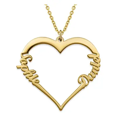 Contour Heart Pendant Necklace with Two Names in 18ct Gold Plating