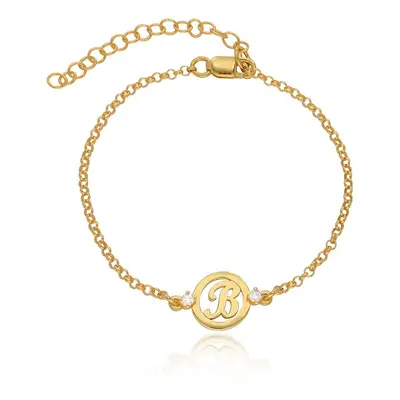 Halo Initial Bracelet with Cubic Zirconia in 18ct Gold Plating