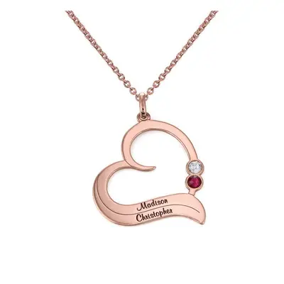 Personalised Heart Necklace with Birthstones in 18ct Rose Gold Plating