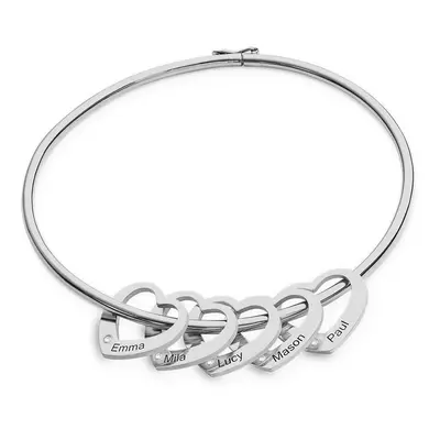 Chelsea Bangle with Diamond Heart Pendants in Sterling Silver