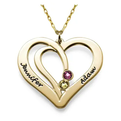 Engraved Couples Necklace with Birthstones in 10ct Yellow Gold