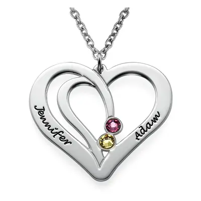 Engraved Couples Necklace with Birthstones in Sterling Silver