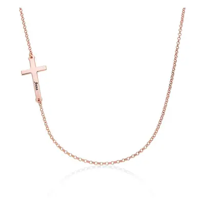 Side Cross Necklace in 18ct Rose Gold Plating