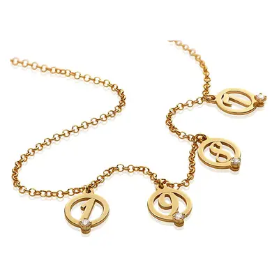 Halo Multi Initial Necklace with Cubic Zirconia in 18ct Gold Plating