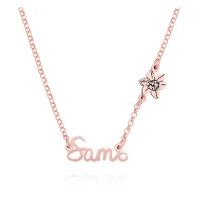 Blooming Birth Flower Multi Name Necklace with Diamonds in 18ct Rose Gold Plating