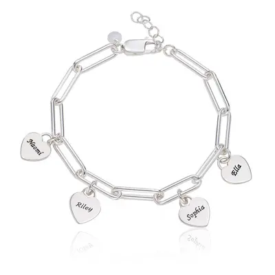 Rory Chain Link Bracelet with Custom Heart Charms in Sterling Silver