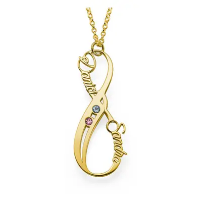 Vertical Infinity Name Necklace with Birthstones in 18ct Gold Vermeil