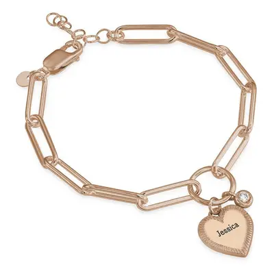 Heart Pendant Link Bracelet with 0.10ct Diamond in 18ct Rose Gold Plating